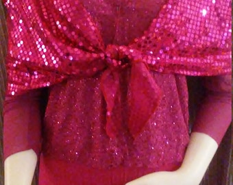 Hot Pink Jeweled Jacket/ w/Tapered Long Sleeves/ Size M ( approximate/See Measurements)