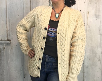 Vintage Sweater// Wool Sweater Cable Knit 70s// Vintage Wool Cardigan
