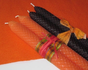 Beeswax Tapers - Pumpkin Orange and Witchy Black - Orange Beeswax Candles - Black Beeswax Candles - Halloween Beeswax Candles