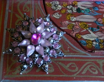 Vintage Pink Rhinestone Star Brooch Silver Tone 3 Shades of Pink Star Pin