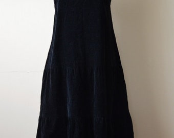 Vintage 90's black cord pinafore dress small