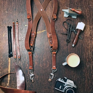 Dual Camera Harness Real Full Grain Leather Multicamera Harness Brown