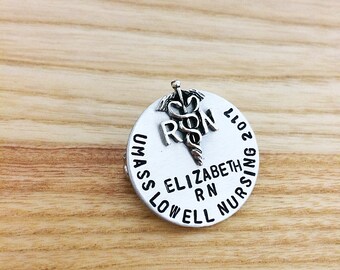 Registered nurse pin, pinning ceremony, graduation gift, nurses pin, medical school pin, nursing school pin, lapel pin, personalized rn pin