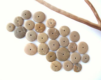 Stone Rock Donut Beads Drilled Stone Spacers Mediterranean Natural Stone Beads Diy Jewelry Pairs SMALL TAN WHEELS 12-18 mm