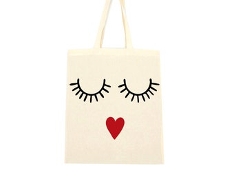 cotton tote bag, lips and lashes