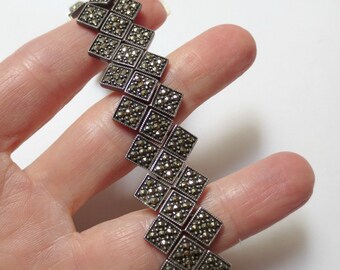 Vintage Art Deco Style Sterling Silver and Marcasite Bracelet, 7" long, 32.6 grams