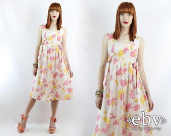 Handmade Dress White Dress Boho Dress Hippy Dress Hippie Dress Festival Dress Side Ties Dress Vintage 70s Handmade Floral Summer Dress