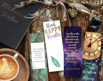 Peter Pan by J.M. Barrie Bookmarks, Neverland Think Happy Thoughts, Big Ben, Mermaids and Fairies Bookmarks