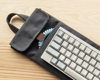 Charcoal Grey | 60% Mechanical Keyboard Sleeve or Carry Case | Water Resistant Lightly Waxed Canvas and Leather | Made to Order