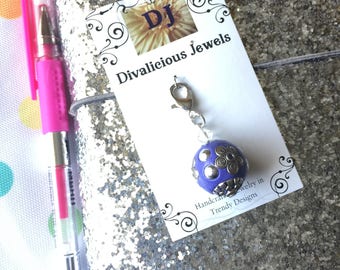 Purple Bling TN Charm, Junk Journal Charm, Traveler's Notebook Charm, Zipper Pull, Planner Charm, Purse Charm, Bible Charm, Beaded Charm