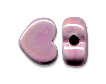 2 ceramic hearts Greek 12 x 10 mm pink