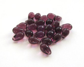 Smooth Amethyst Purple Czech Glass Teardrop Briolettes, 9mm x 6mm - 25 pieces