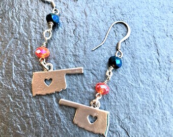 Oklahoma City, Oklahoma City Thunder, Orange and Blue Earrings, Oklahoma Earrings, Dangle Earrings, Drop Earrings, Silver Earrings