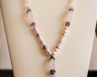 Rose Quartz & Swarovski crystals and Earrings