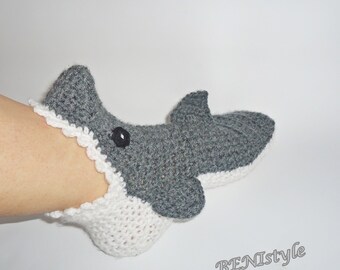 Crochet Shark Socks/Slippers, Crochet Shark Socks, Adult Shark Socks, Women Shark Socks