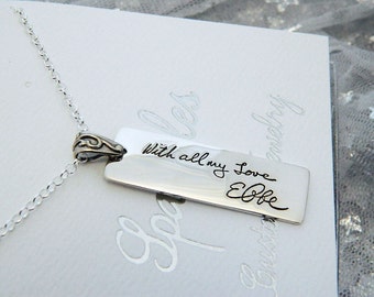 Handwriting Jewelry Rectangular Handwriting Necklace in Memory Signature Jewelry in Sterling Silver