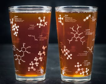 Beer Chemistry Molecule Pint Glass Set | But First Beer, boyfriend gift girlfriend gift, geek gift, beer nerd, science gift man gift brewing