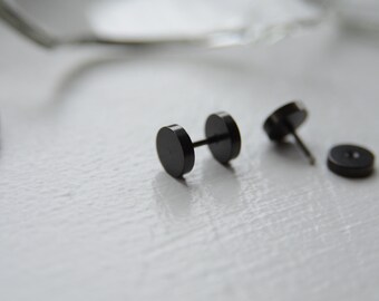 Medium 5mm Black Stainless steel round screw barbell men's stud earrings. Available in 3 sizes (8, 5 or 3mm)