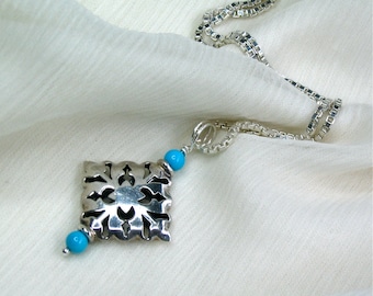 Sleeping Beauty Turquoise / Sterling Silver, Genuine Natural Gemstone, Wire-Wrapped Pendant