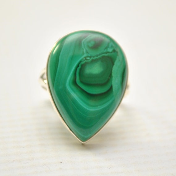 Sterling Silver Malachite Ring Sz 8.5 #9272