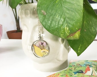 Real Pressed Flower and Leaf Necklace, All Natural Pendant
