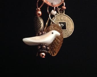 Copper Bezel Antler Earrings w/ MOP Birds