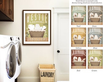 westie west highland terrier dog laundry basket company laundry room artwork UNFRAMED signed artists print by stephen fowler geministudio