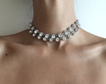 Rhinestone Necklace Choker- "Double Stacked"