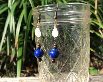 Lapis Lazuli, moonstone & tiger eye dangles