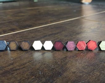 Wood hexagon stud earrings