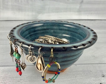 Jewelry Bowl - Earring Holder - Earring Bowl -Jewelry Organizer - Denim Blue Glaze - Earring Hanger