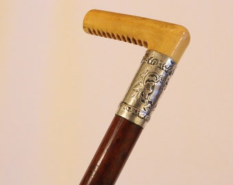 Antique Ladies Malacca Cane Victorian Walking Cane circa 1890 with carved handle