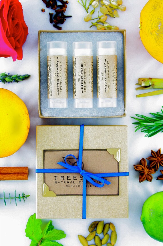 Set of 3 AllNatural Lip Balms Gift Sets Under 10 Unisex