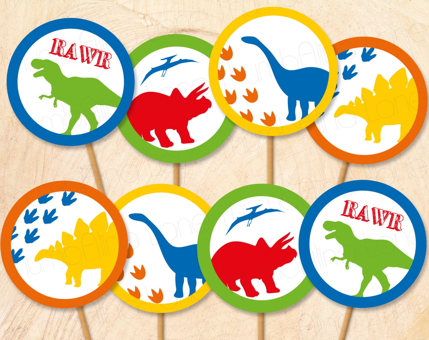 Dinosaur Printable Cupcake Toppers Instant Download Digital