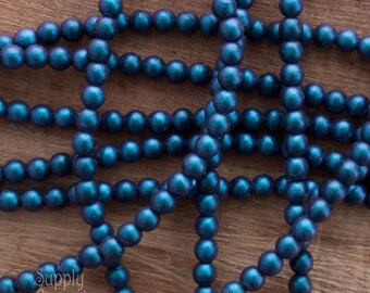3mm Polychrome Denim Blue Czech Glass Druk Beads, 3090, Polychrome Blue Denim Smooth Round, 50 Beads, Blue Polychrome Druk Beads