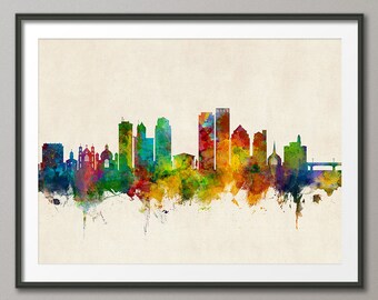 Dayton Skyline, Dayton Ohio Cityscape Art Print Poster (4042)