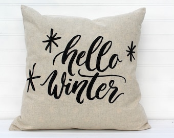 Hello Winter Pillow Cover, Winter Pillow, Modern Pillow, Sofa Pillow