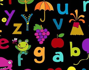 Alphabet Letters Black Kim Schaefer Andover Fabric