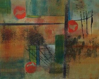 Original Acrylic Abstract Painting, Original Artwork, Abstract Painting, Red, Green, Blue, Watercolor Paper on Panel, "Fences"