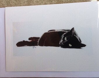 Black cat greeting card