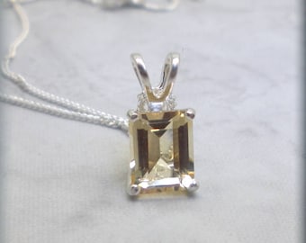 Golden Citrine Necklace, Emerald Cut Stone, 925 Sterling Silver, November Birthstone, Natural Citrine Gemstone, Citrine Jewelry