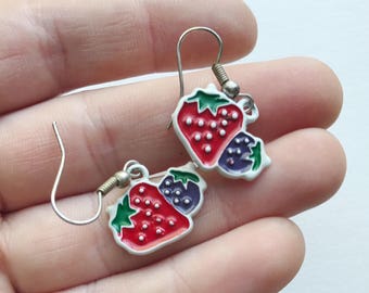 Vintage Berries Enamel 80's Dangle Earrings