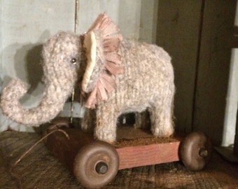 Primitive Old Look Elephant Pull Toy