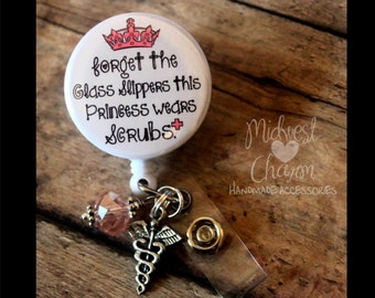 Princess in scrubs... Retractable Badge holder..Nurse gift..RN..Radiology..PT..OB