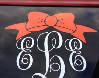 Bow Monogram Car Decal, Lap Top Monogram Decal, Bow Decal, Monogram Decal