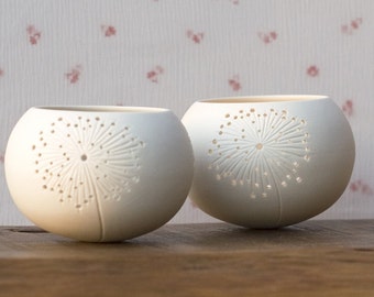 Ceramic candle holder, dandelion design. porcelain tea light Delight Collection - N.5 design by Wapa Studio.