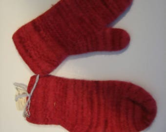 Hand knit felted mittens
