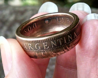 Copper Coin Ring - 1891 Copper Argentina Dos Centavos Coin Ring - Size: 10 1/4