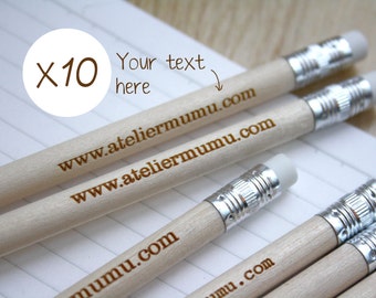 Personalized pencils, pack of 10 engraved by laser in France, wooden, graphite pencil, unique custom guests gift, wedding, birthday present