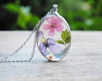 Pansy necklace, terrarium necklace, real flower necklace, pressed flower pendant, herbarium necklace